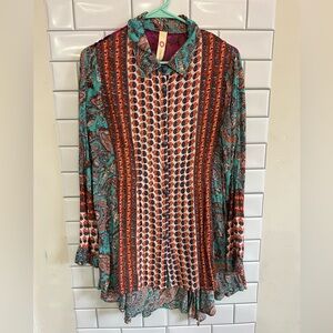 Cyrena Sleeve Button Down Shirt / Multicolor/ L (Approximate)
